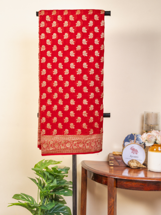 Red Handwoven Pure Silk Khaddi Georgette Saree