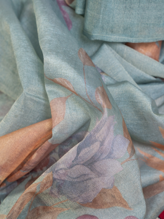 Mint Green Soft Crush Tissue Saree