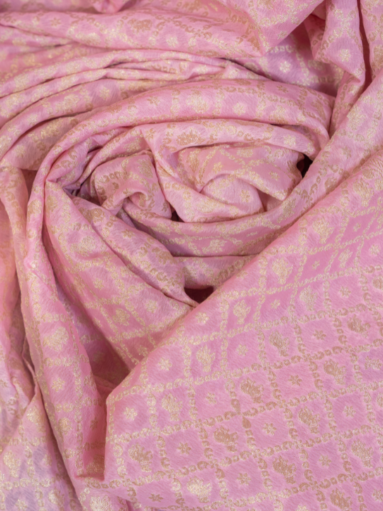 Blush Pink Handcrafted Pure Katan Crepe Silk Saree