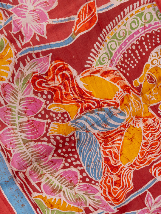 Brick Red Handcrafted Pure Silk Batik Saree