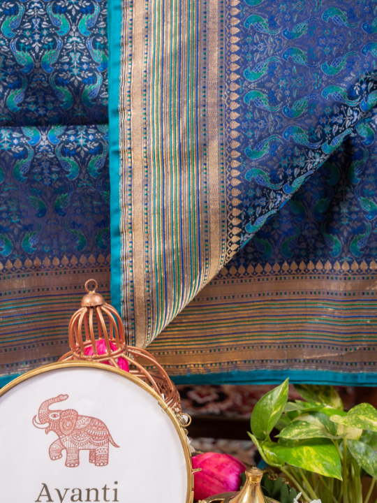 Royal Blue Handwoven Double Katan Chauvari Jamewar