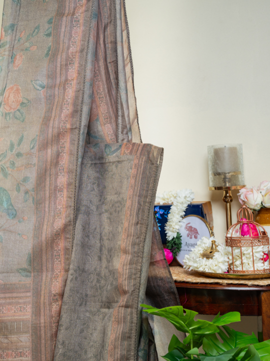 Earthy Tones Soft Crush Tissue Saree