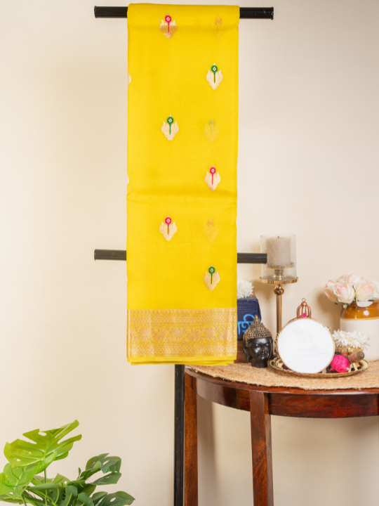 Yellow Pure Silk Organza Saree