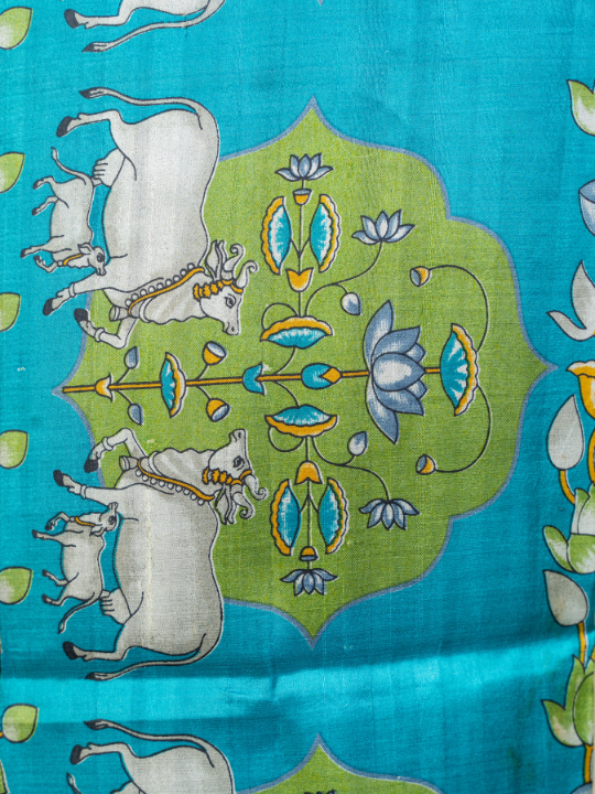 Teal Blue Pure Silk Saree