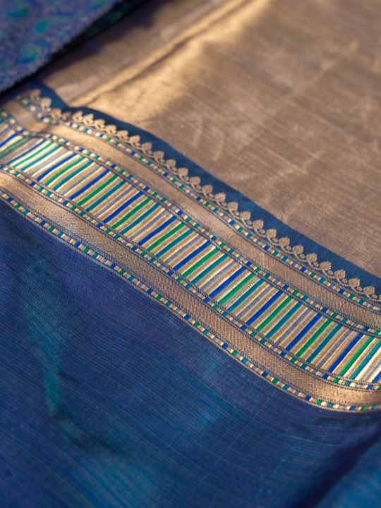 Royal Blue Handwoven Double Katan Chauvari Jamewar
