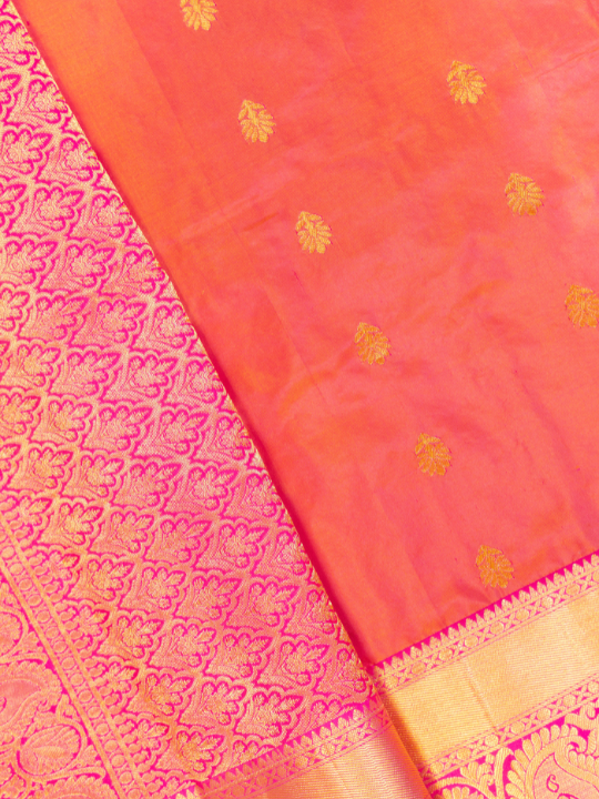 Dual-Tone Pink and Orange Handwoven Pure Katan Silk Benarasi