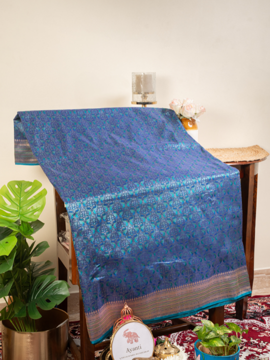 Royal Blue Handwoven Double Katan Chauvari Jamewar