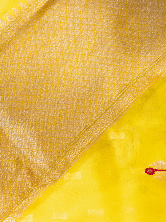 Yellow Pure Silk Organza Saree