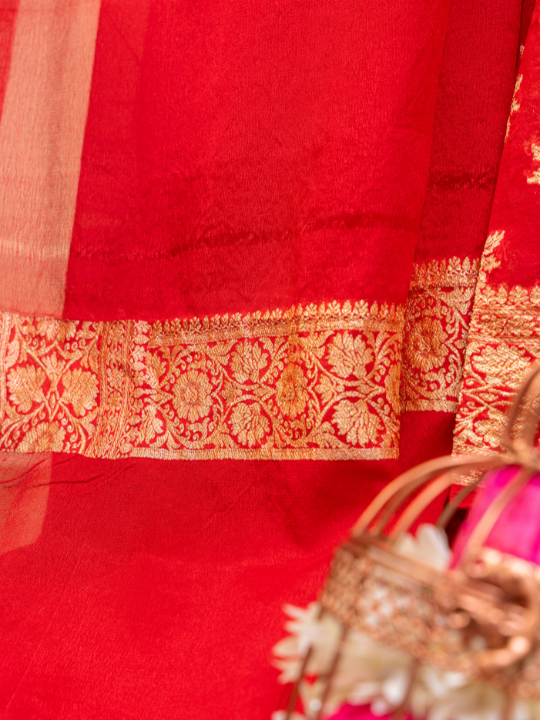 Red Handwoven Pure Silk Khaddi Georgette Saree