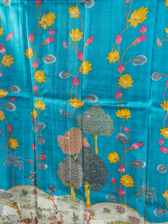 Teal Blue Pure Silk Saree