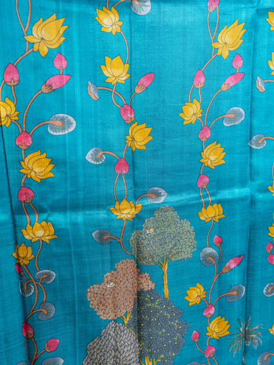Teal Blue Pure Silk Saree