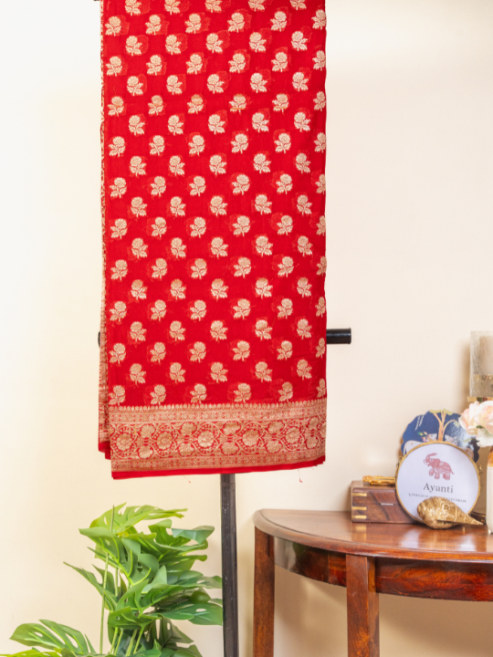 Red Handwoven Pure Silk Khaddi Georgette Saree