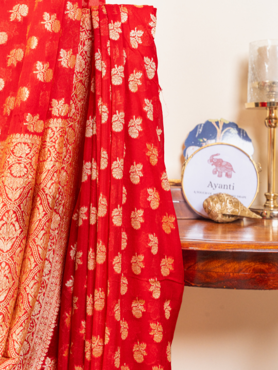 Red Handwoven Pure Silk Khaddi Georgette Saree