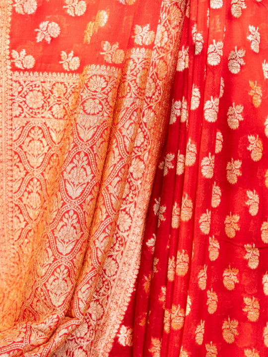 Red Handwoven Pure Silk Khaddi Georgette Saree