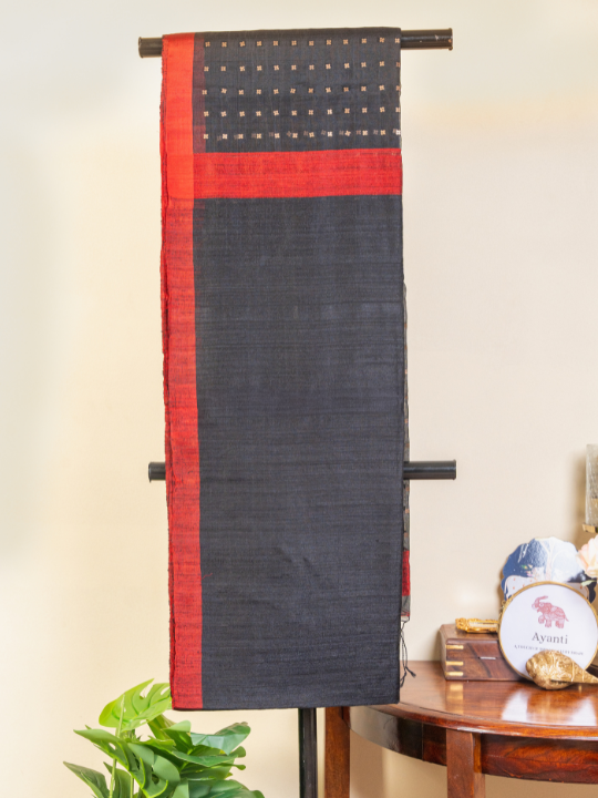 Black Handwoven Pure Matka Silk Saree