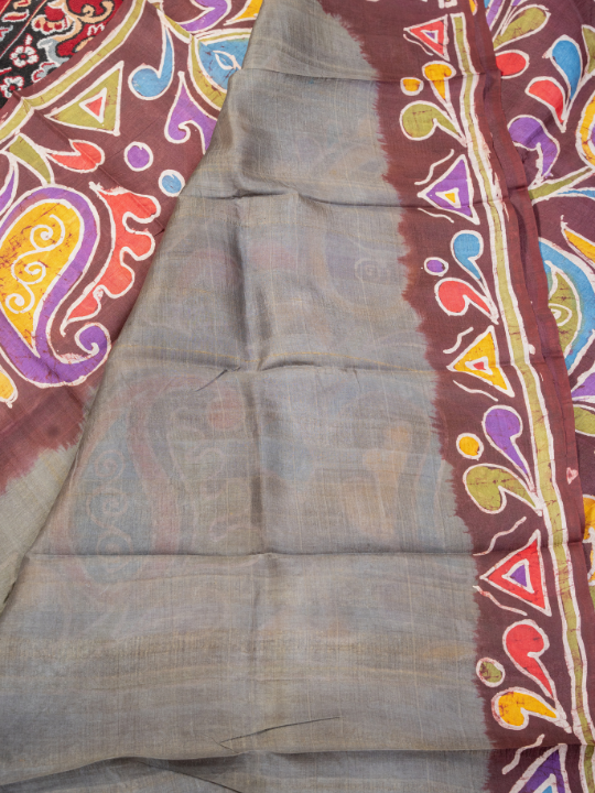 Charcoal Grey Pure Silk Batik Saree