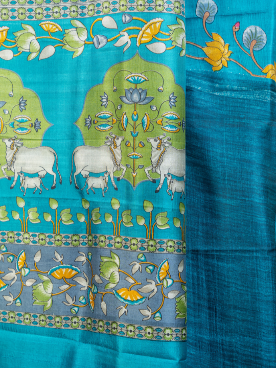 Teal Blue Pure Silk Saree