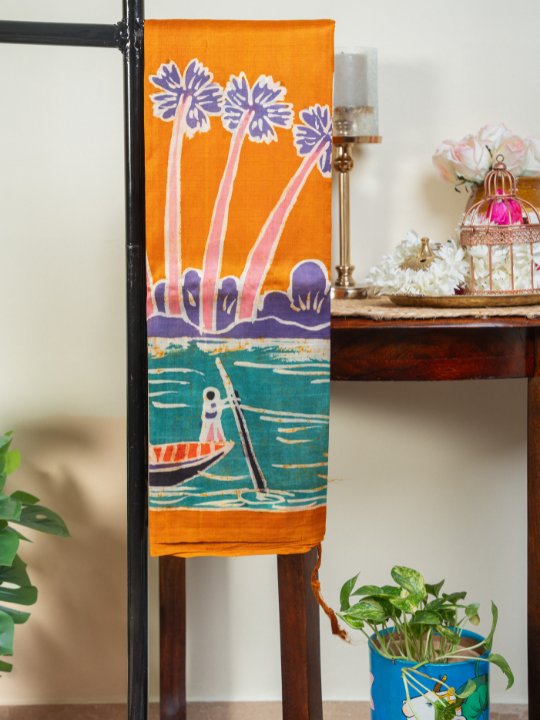 Orange Pure Silk Batik Saree