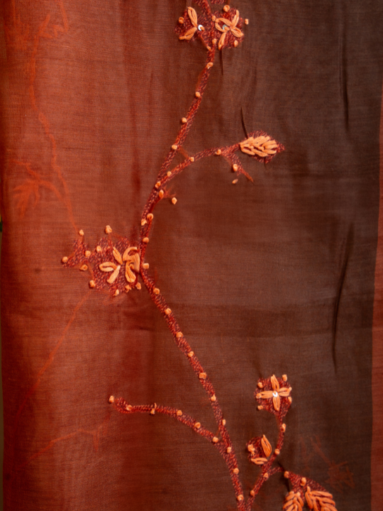Orange and Brown Dual-Tone Soft Cotton Saree