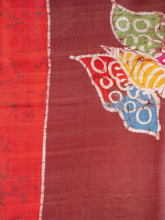 Maroon Pure Silk Batik Saree
