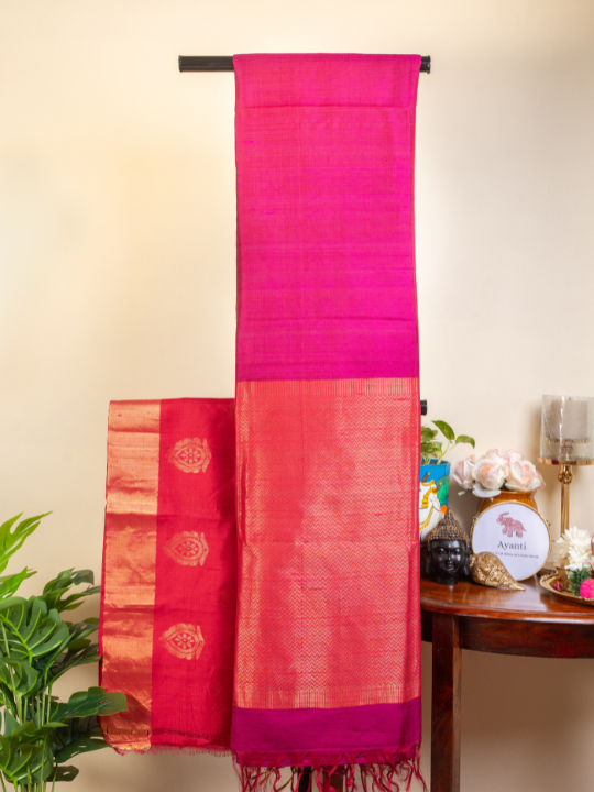 Magenta Handloom Pure Raw Silk Saree