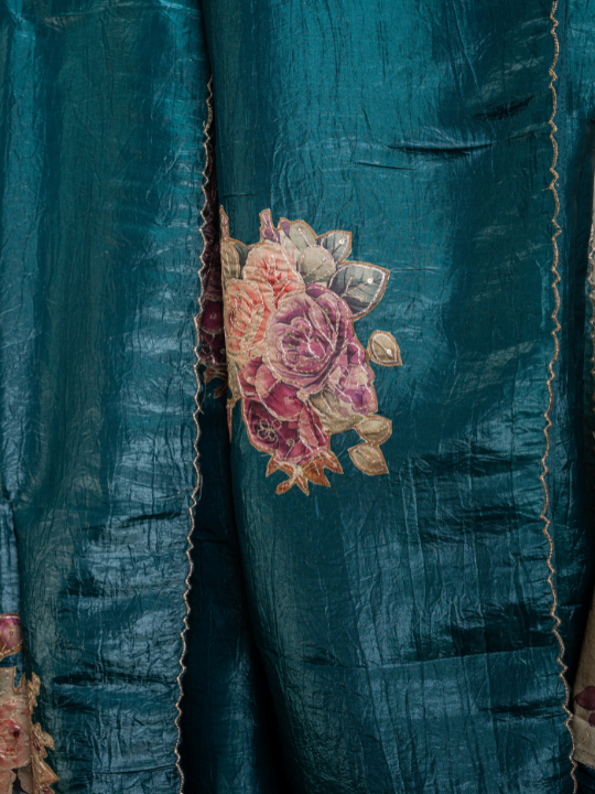 Deep Teal Soft Crush Silk Saree