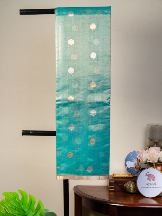 Aqua Blue Handcrafted Pure Silk Tissue Saree