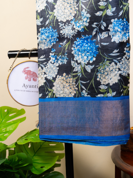 Charcoal Black Handwoven Pure Silk Tussar Saree