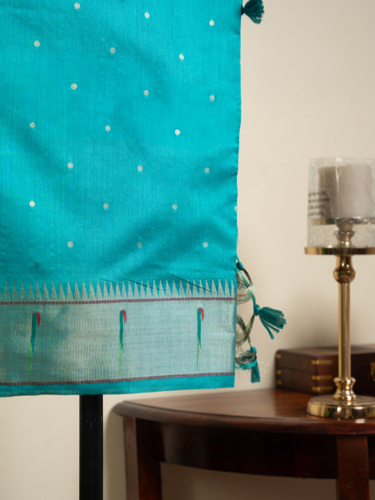 Greenish-Blue Cotton Chanderi Saree