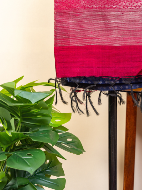 Navy and Magenta Handloom Pure Raw Silk Saree