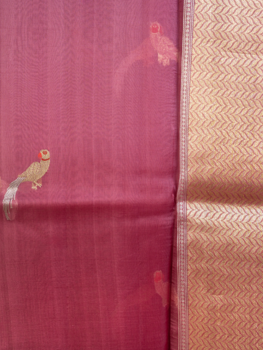 Wine-Rose Ombré Pure Silk Organza Saree
