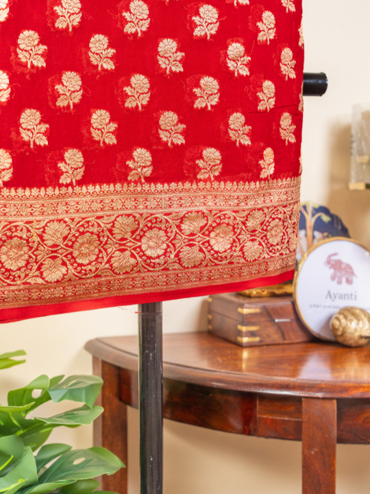 Red Handwoven Pure Silk Khaddi Georgette Saree