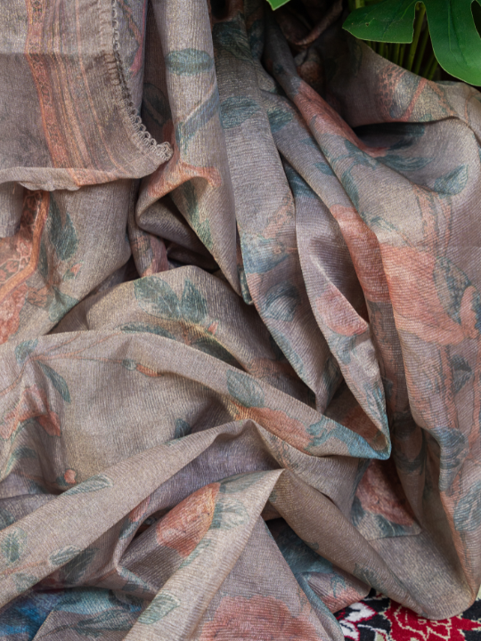 Earthy Tones Soft Crush Tissue Saree