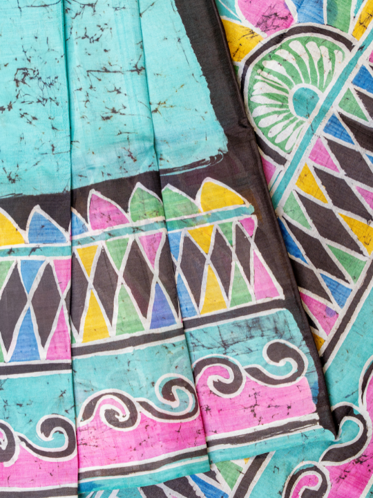Turquoise Handcrafted Pure Silk Batik Saree