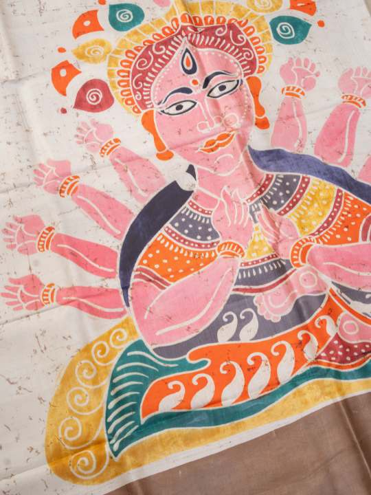 Taupe Brown Pure Silk Batik Saree