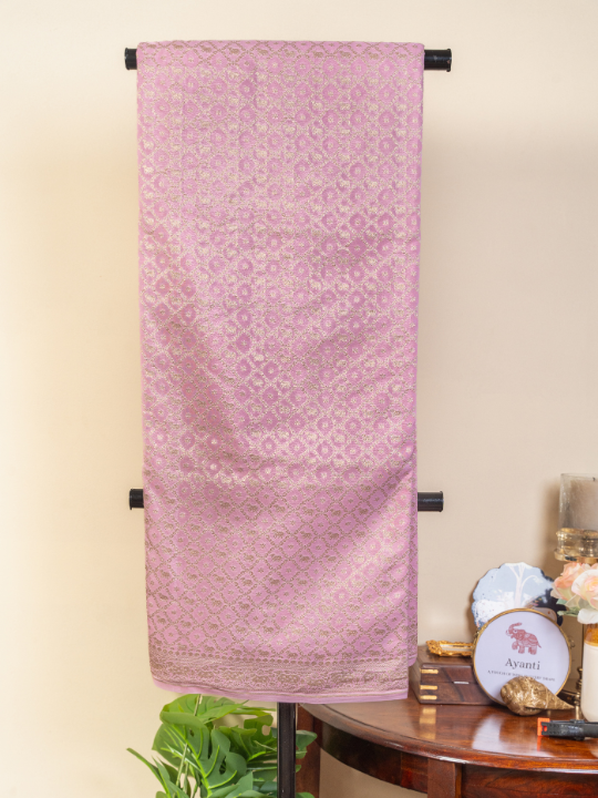Blush Pink Handcrafted Pure Katan Crepe Silk Saree
