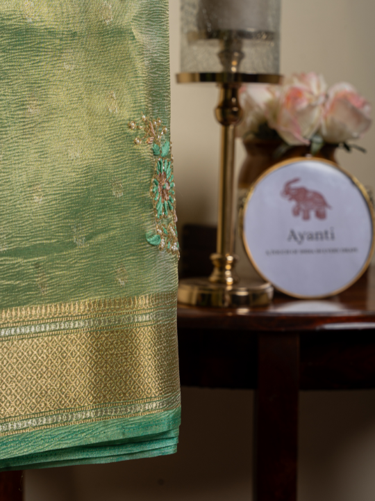 Pistachio Green Crush Tissue Saree