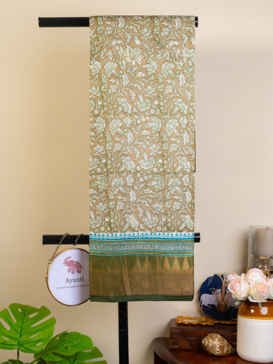 Muted Beige Handwoven Pure Silk Tussar Saree