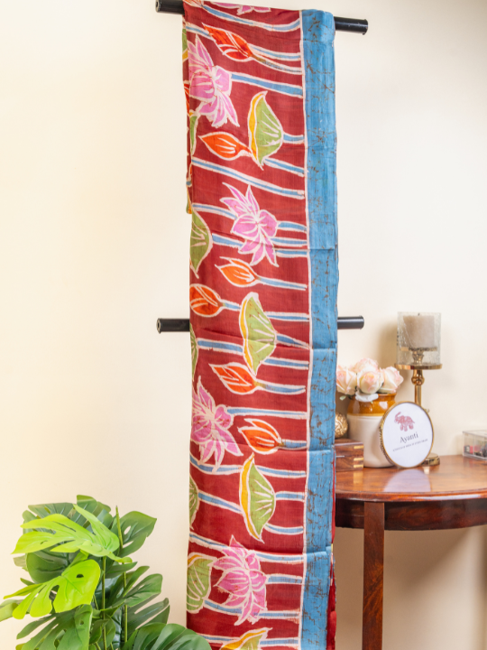 Brick Red Handcrafted Pure Silk Batik Saree