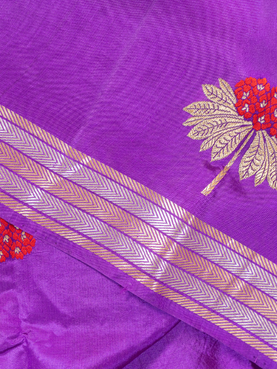 Purple Handwoven Pure Katan Soft Silk Saree