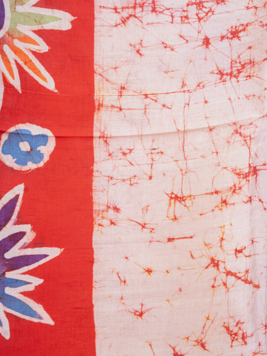 White Pure Silk Batik Saree