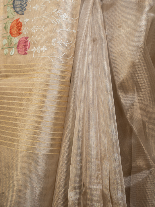 Beige Golden Kota Tissue Saree