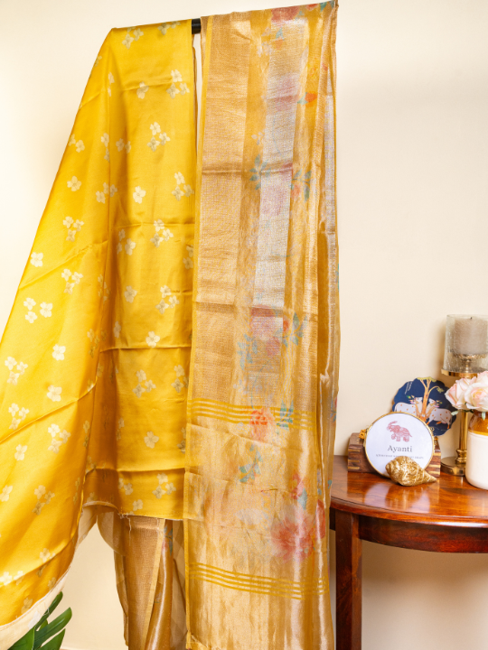 Mustard Yellow Handcrafted Pure Silk Tissue Saree