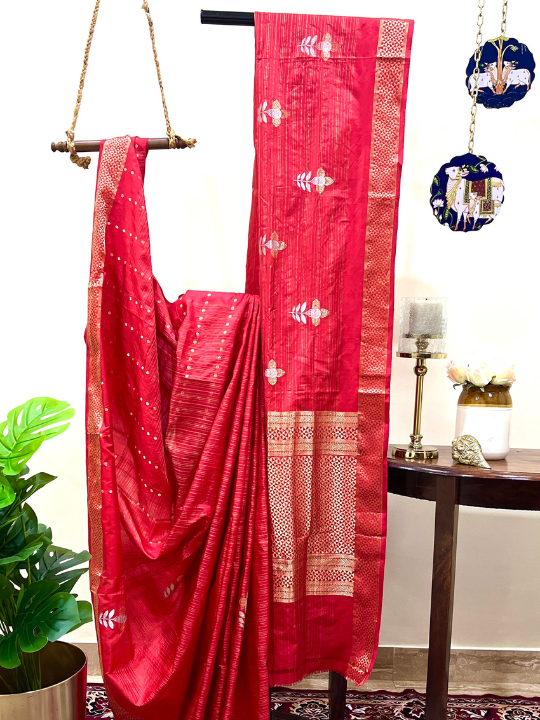 Red Handwoven Pure Katan Silk Saree