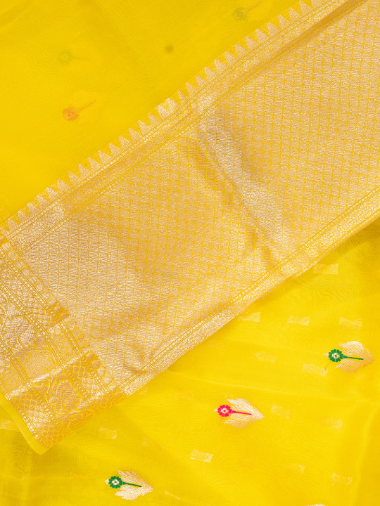 Yellow Pure Silk Organza Saree