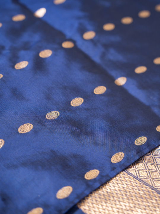 Midnight Blue Handwoven Pure Katan Silk Saree