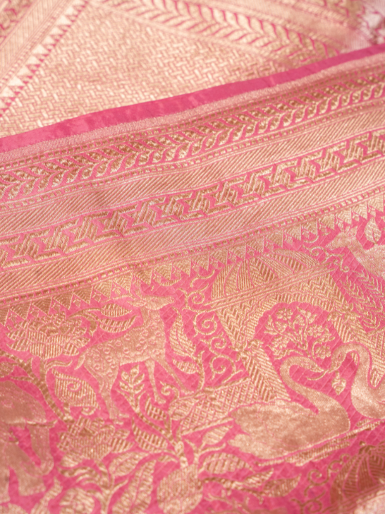 Rose Pink Pure Katan Shikargah Benarasi