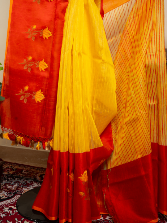 Sunshine Yellow Premium Cotton Linen Saree