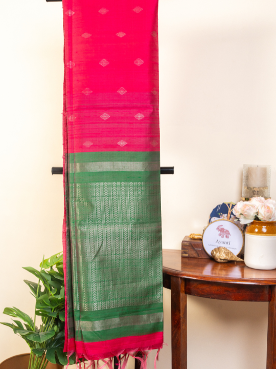 Rani Pink Handloom Pure Raw Silk Saree