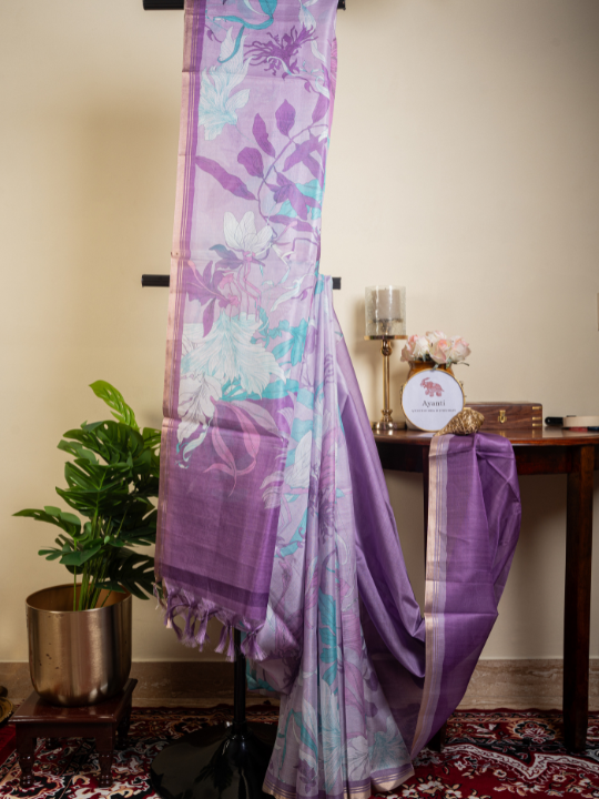 Lavender Soft Chanderi Saree